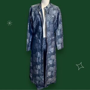 Fubu Jeans Vintage Y2K Denim Blue Astrology Patterned Long Coat and Pants Set M